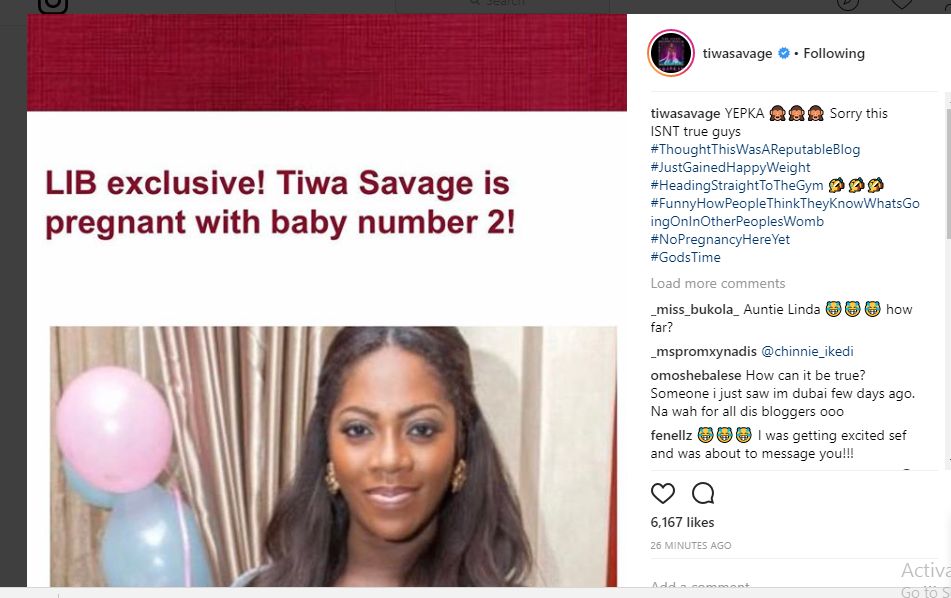 "I Am Not Pregnant" Tiwa Savage Says As She Shuts Down Rumors.