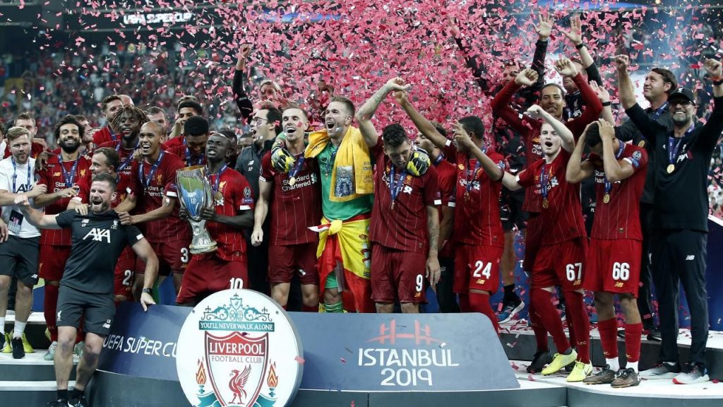 Liverpool Players, Coach Celebrate After Winning 2019 UEFA Super Cup ...